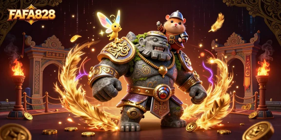 Experience FAFA828's vibrant gambling scene with enchanting characters and dynamic casino elements.