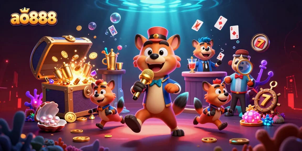 Enjoying the vibrant ao888 comedy casino scene with animated hyenas, colorful games, and treasure.