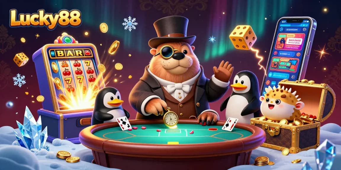 Experience the excitement of Lucky88 with engaging characters and dynamic casino elements in an underwater scene.