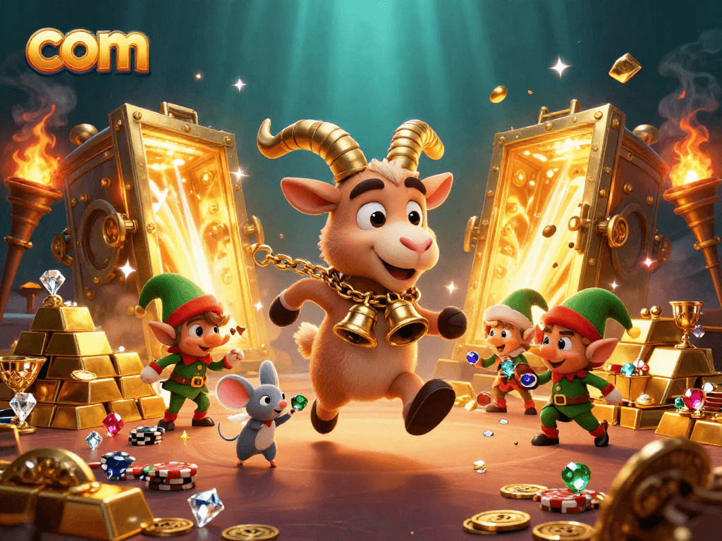 Experience the excitement at the com casino with festive Krampus and mischievous characters stealing chips.