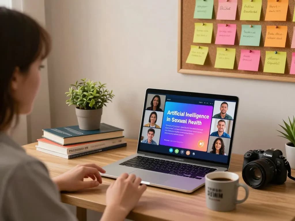 Engaging discussion on sex ai in a modern workspace with digital presentations.