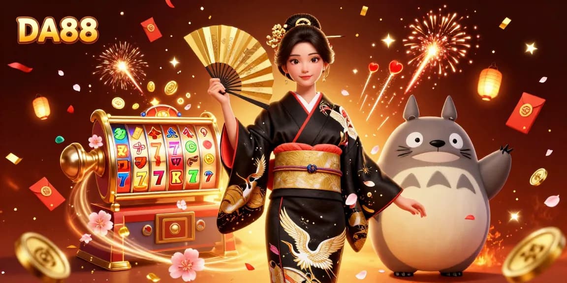 Engage with DA88's vibrant casino experience through dynamic elements and festive characters.