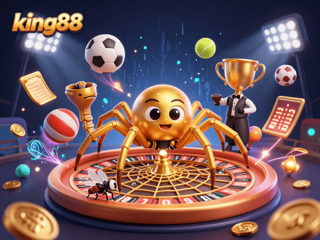 Experience thrilling betting action with king88 as a golden spider spins a roulette web.