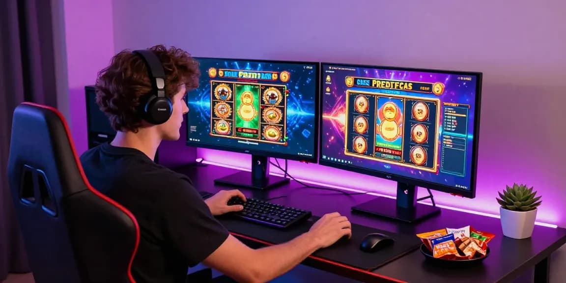 Engaging online casino environment showcasing a young player using casinos that accept credit cards, with colorful screens and modern gaming setup.