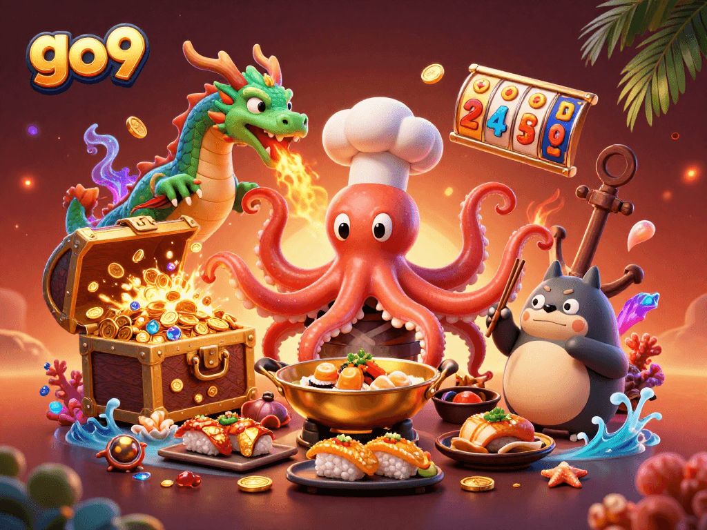 Experience excitement at go9 with a vibrant underwater casino scene featuring 3D characters and thrilling game elements.