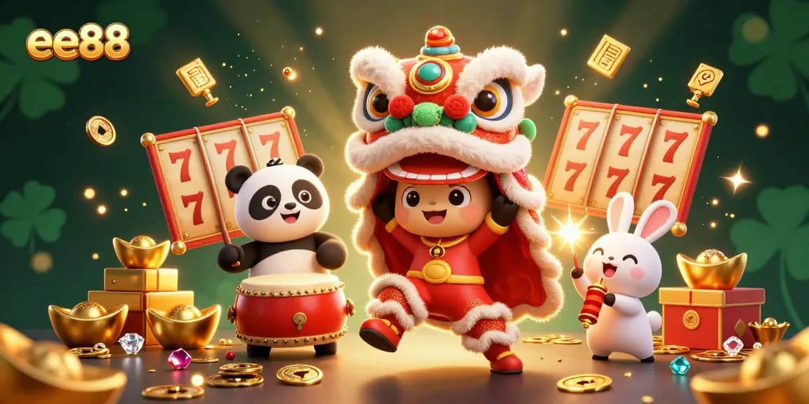 Experience thrilling slots with ee88 featuring a vibrant lion dance and treasures erupting