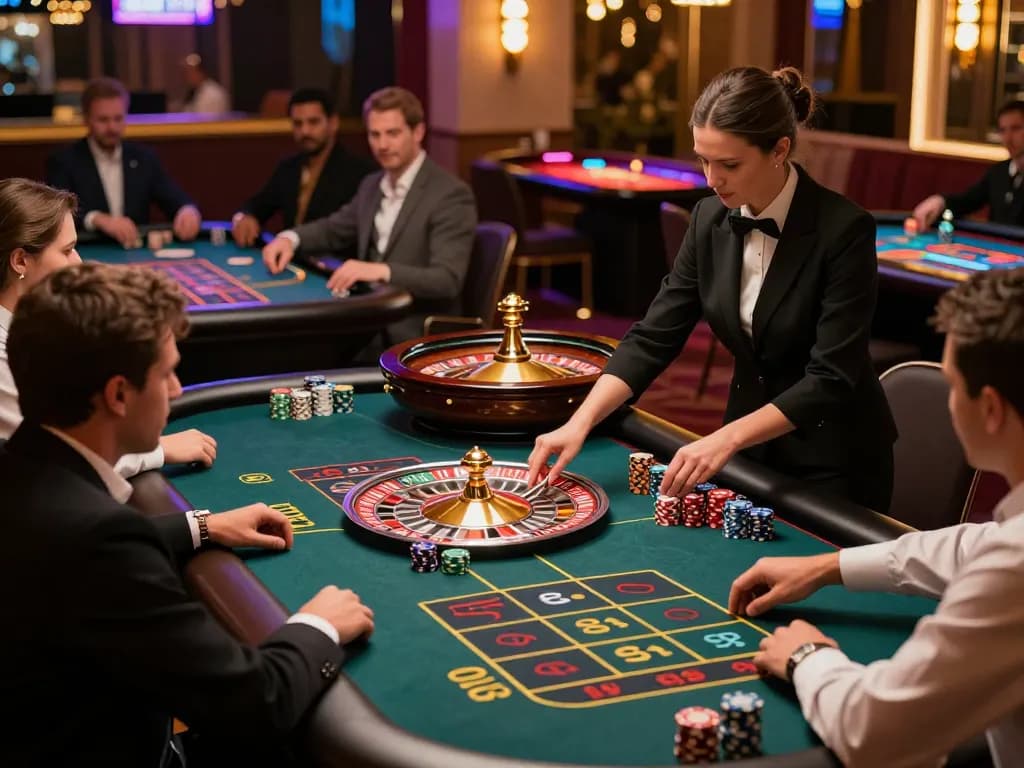 Experience excitement at the VE88 roulette table in a luxury casino environment.