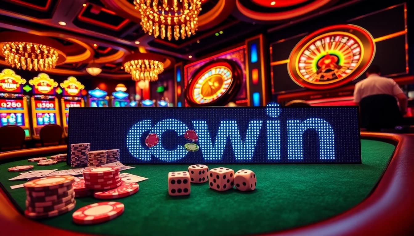 Cwin casino scene with vibrant poker action and luxurious gaming tables filled with excitement.