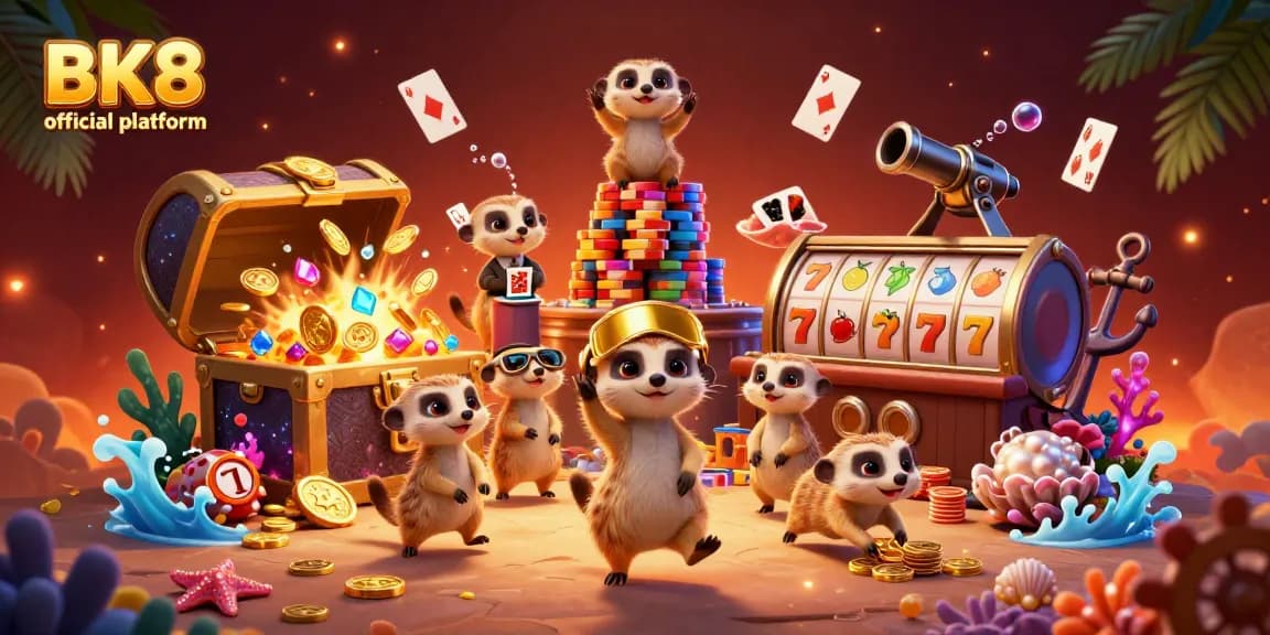Engage with the BK8 official platform through immersive 3D casino action featuring meerkats and dynamic gaming elements.
