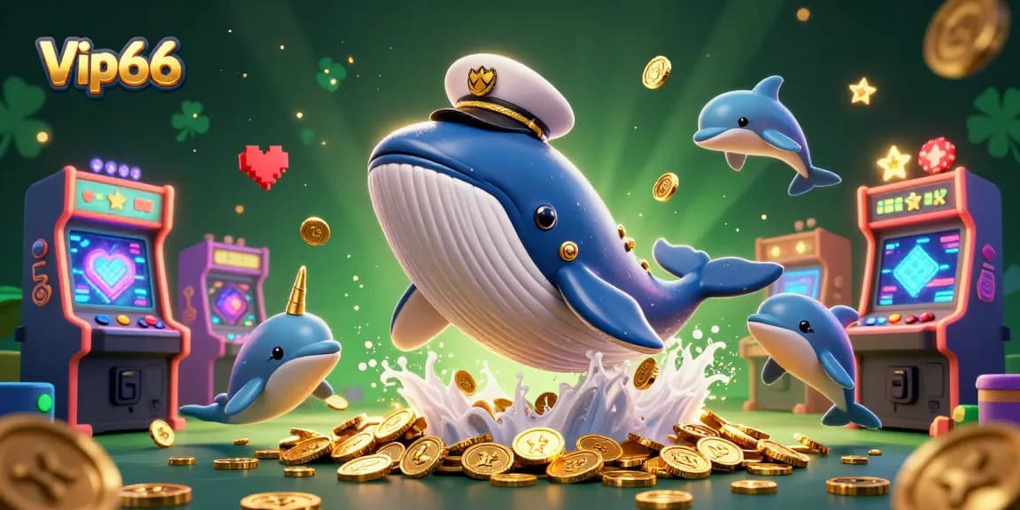 Play the exciting games at Vip66, featuring a vibrant underwater casino scene with dynamic characters and glowing arcade elements.