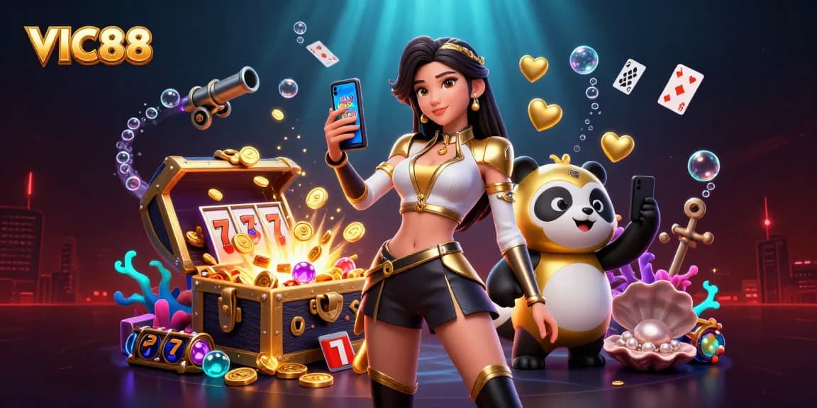 Play and win at VIC88 with vibrant casino elements and a lively atmosphere.