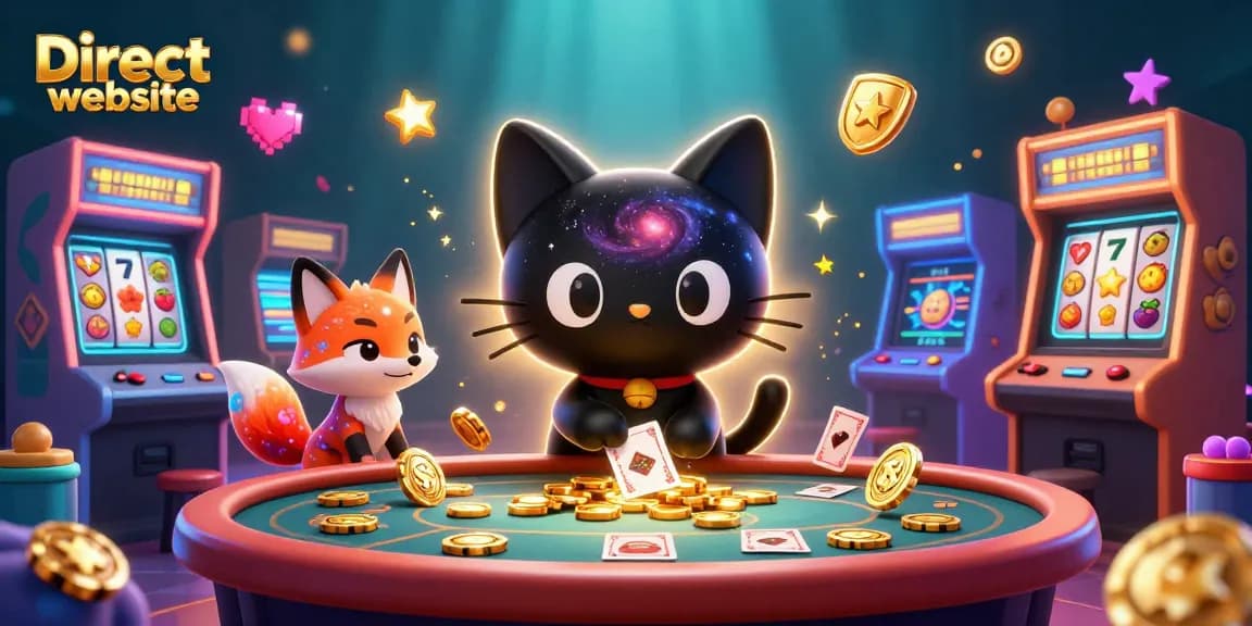 Engage with the exhilarating Direct website through vibrant casino illustrations of games and lucky symbols.