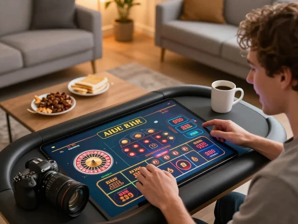 Player engaging with 86bet online casino app while enjoying home comfort and excitement of gaming.