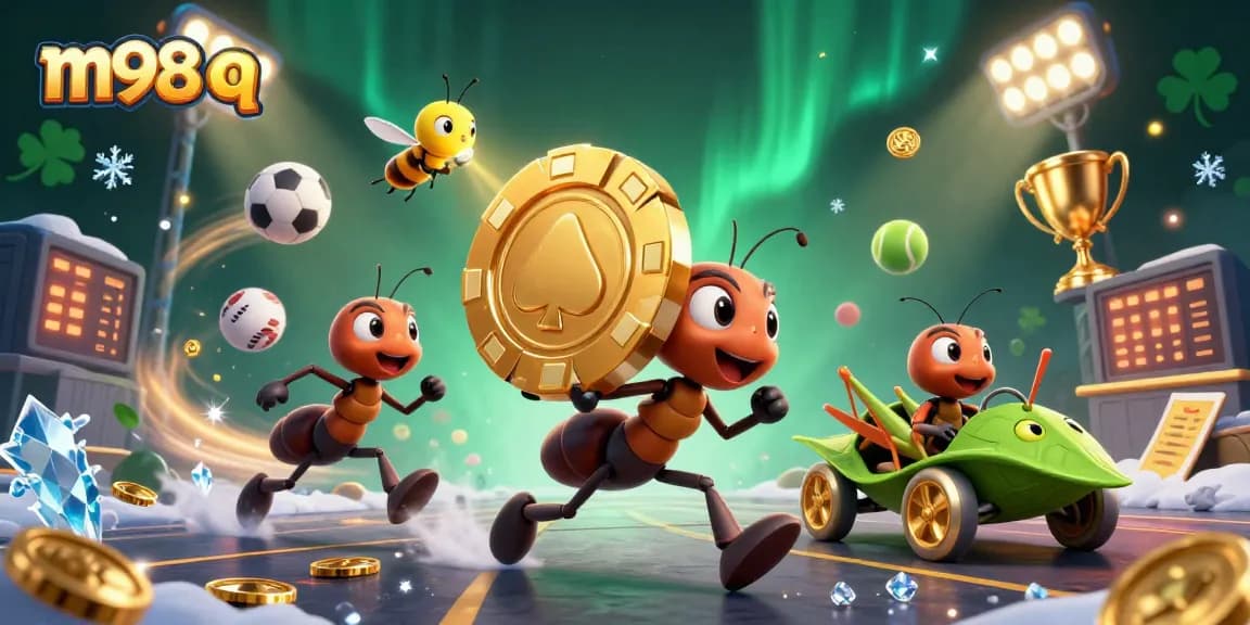 Experience thrilling action with ants carrying a giant poker chip in m98 q gambling adventure.
