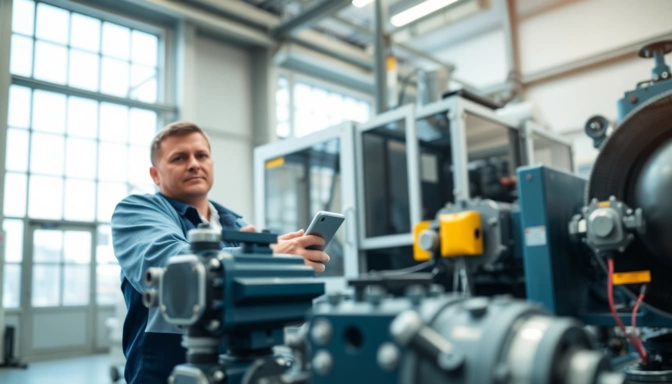 Engineer examining vibration control systems in a modern facility highlighting Vibration Control technologies.