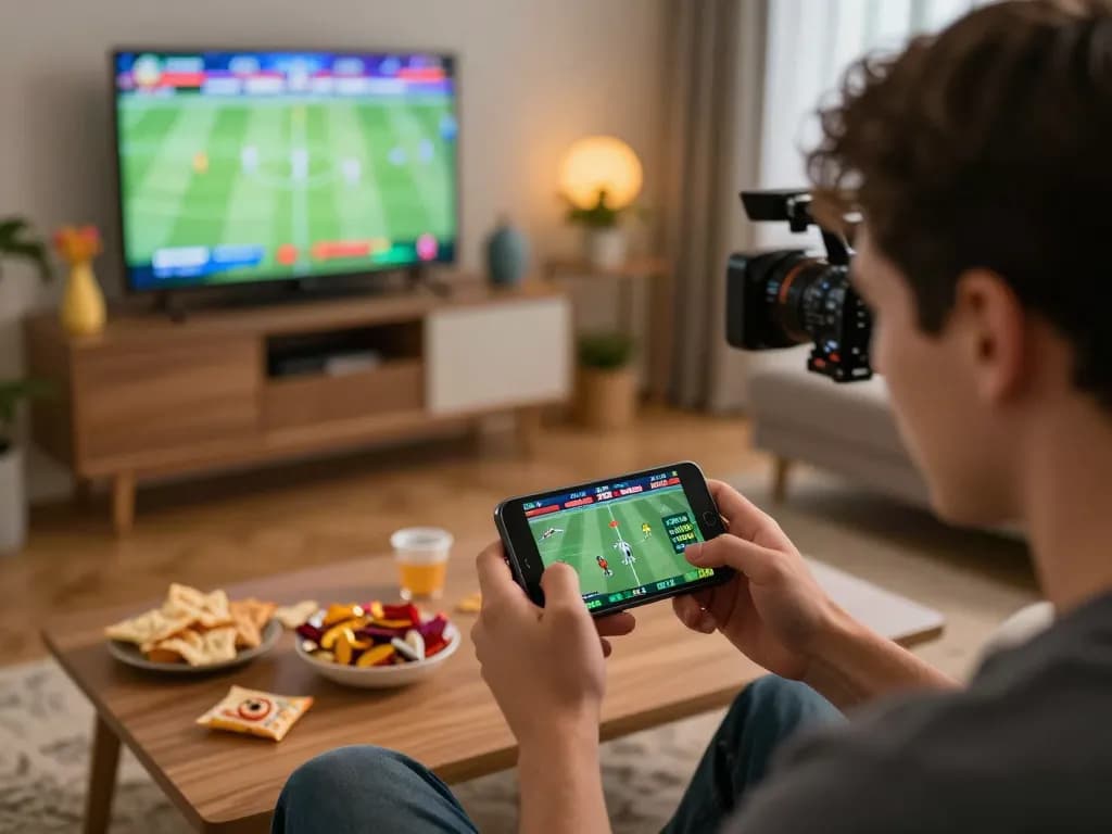 Engaging in live sports betting on G28 mobile app in a cozy home setup.