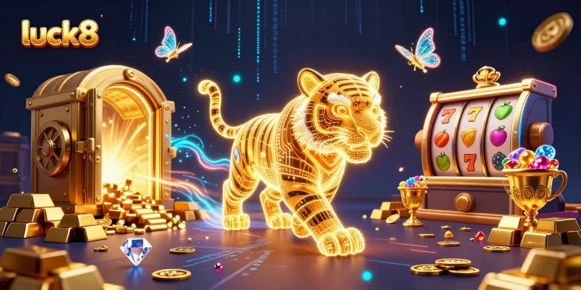 Catch thrilling luck8 casino winnings with a vibrant golden tiger and dazzling slot reels!