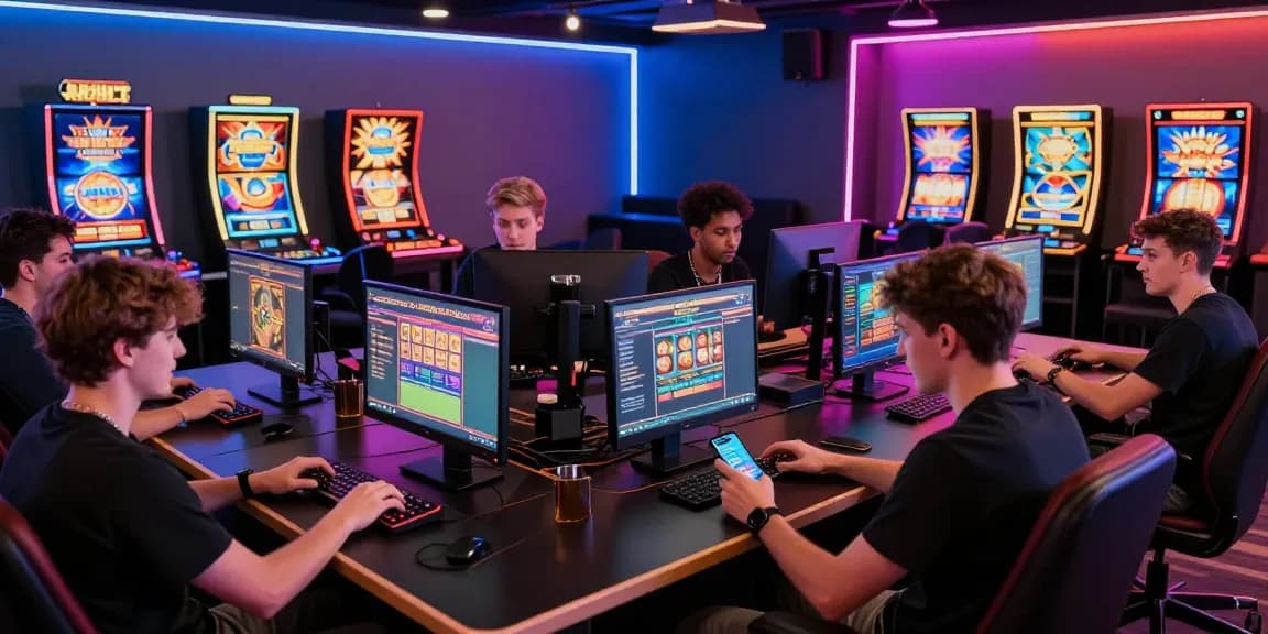 Excited players engaging at credit card deposit casinos in a vibrant gaming lounge showcasing modern technology and community.