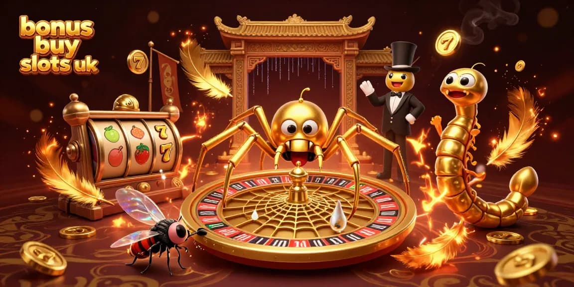 Engage with bonus buy slots uk featuring a dynamic cartoon scene with characters spinning a roulette wheel.