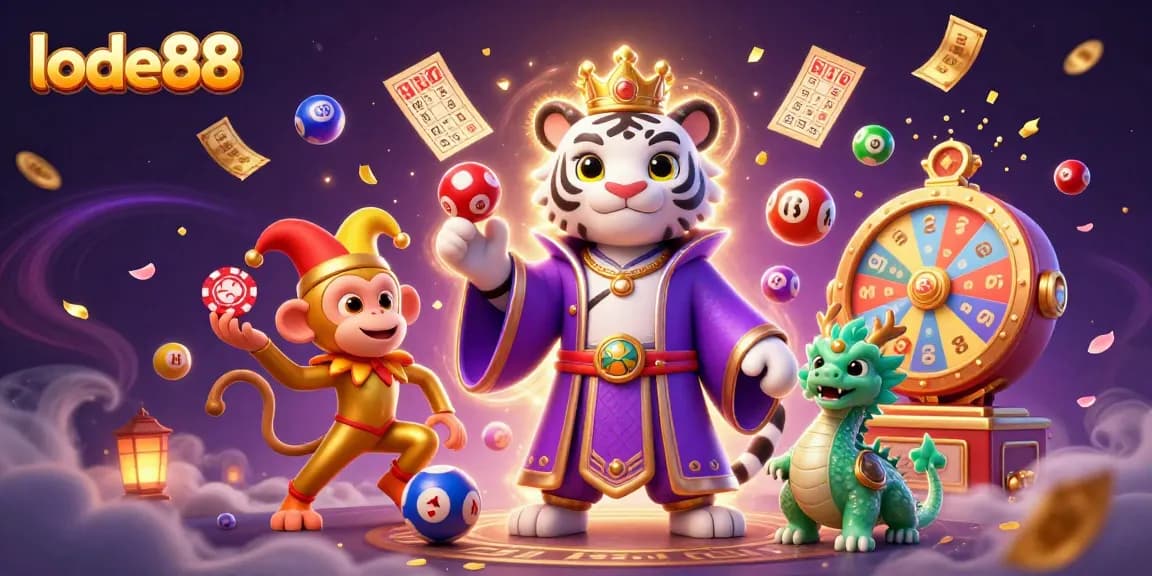 Engage with lode88 as the charming tiger and monkey juggle gaming elements amidst lottery excitement.