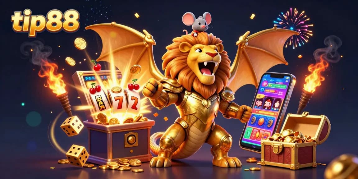 Win exciting jackpots with tip88 in this dynamic 3D casino illustration featuring thrilling game elements and vibrant visuals.