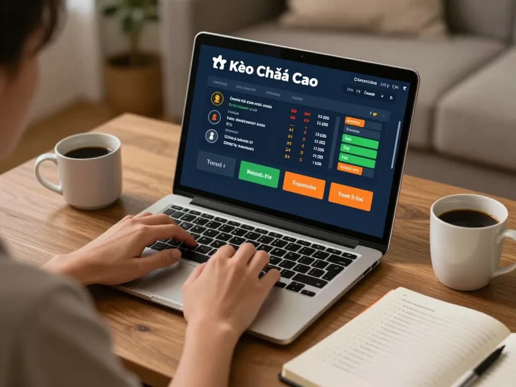 Kèo Nhà Cái sports betting session in a cozy living room with live betting interface.