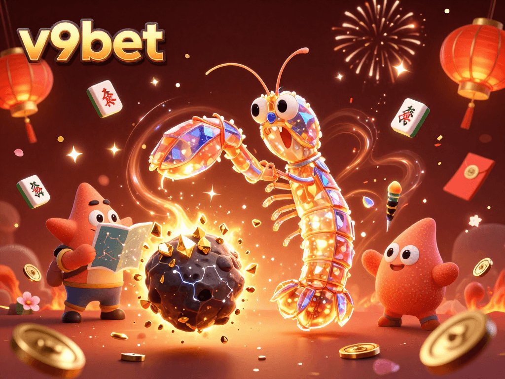 Experience exciting gaming adventures with v9bet's vibrant and colorful 3D casino illustration