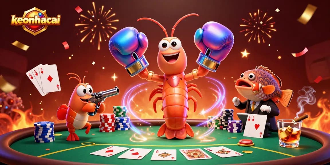 Experience winning strategies at keonhacai with a vibrant poker-themed illustration featuring dynamic characters and gaming elements.