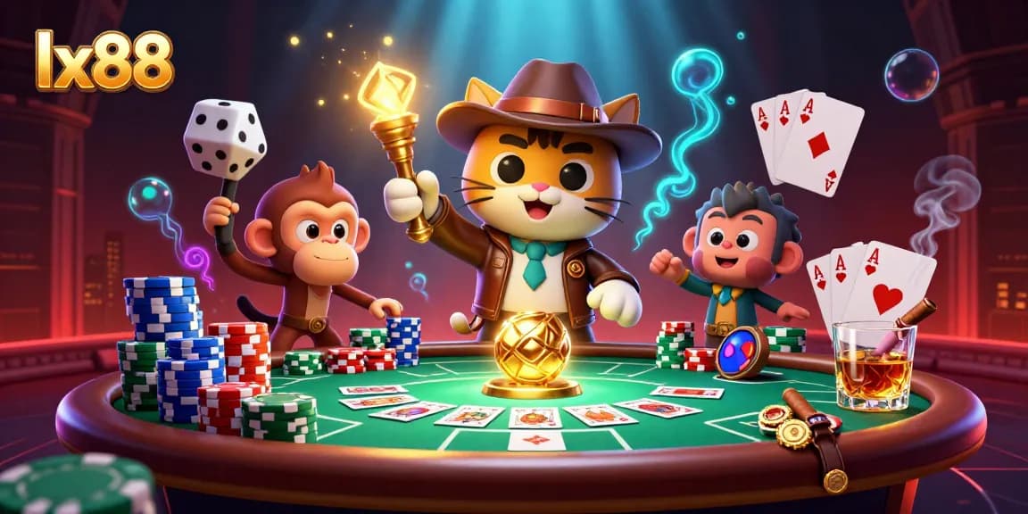 Experience thrilling moments at lx88 casino with an archaeologist cat and monkey uncovering treasures.