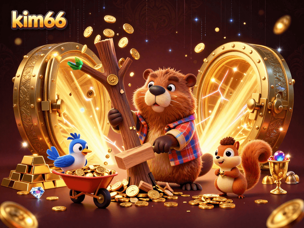 Engage with kim66's vibrant world as beaver features amidst a lavish jackpot of golden coins.