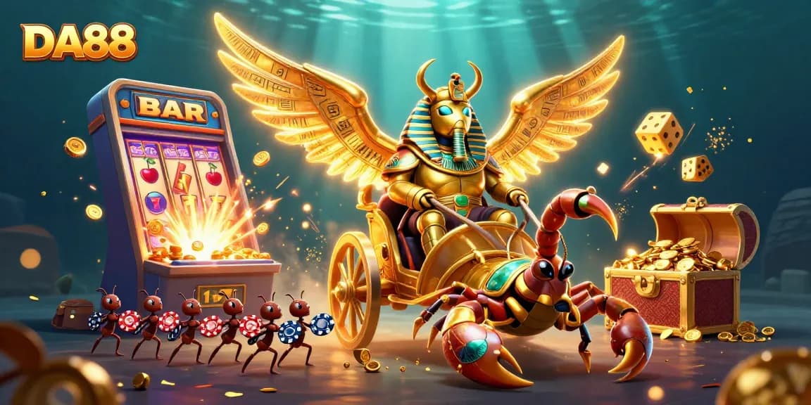 Experience excitement with DA88's dynamic casino scene featuring vibrant characters and rich game elements.