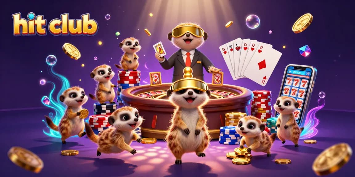 Experience hit club as meerkats manage a vibrant casino with coins, cards, and excitement.