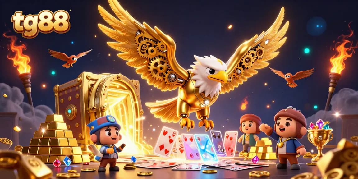 Experience exhilarating gameplay with tg88 as a golden eagle dives through holographic cards.