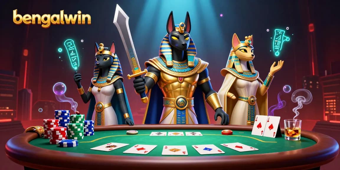 Bengalwin's thrilling casino action featuring dynamic poker gameplay and ancient Egyptian characters.