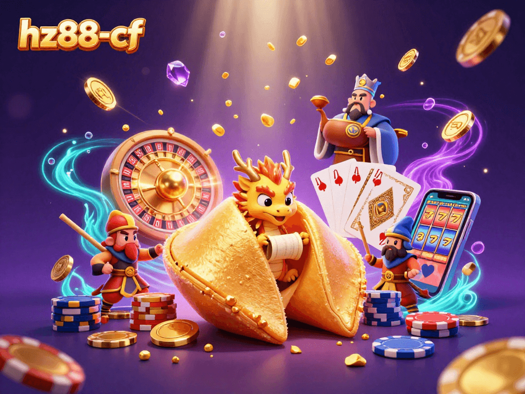 Experience the excitement of winning at hz88-cf with a 3D casino scene filled with golden treasures and dynamic gameplay elements.