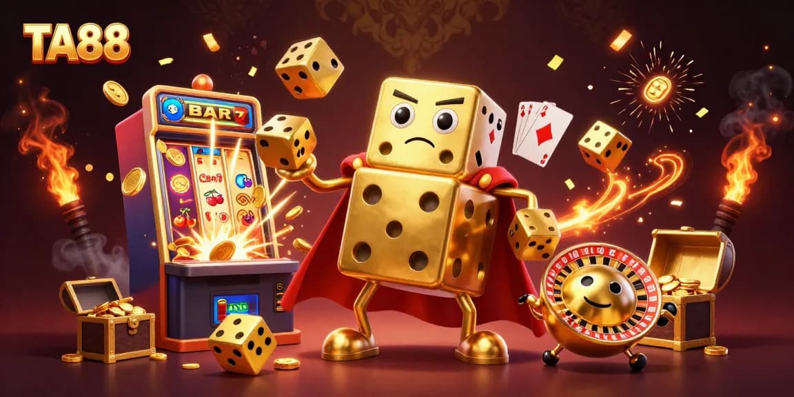 Experience thrilling gameplay at TA88 with golden dice characters and exciting casino elements.