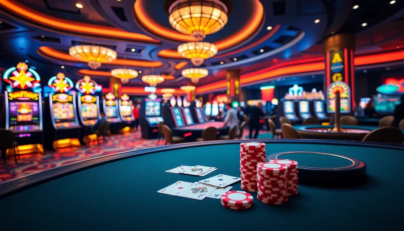 Experience the excitement of open88 with vibrant casino tables and engaging slot machines.