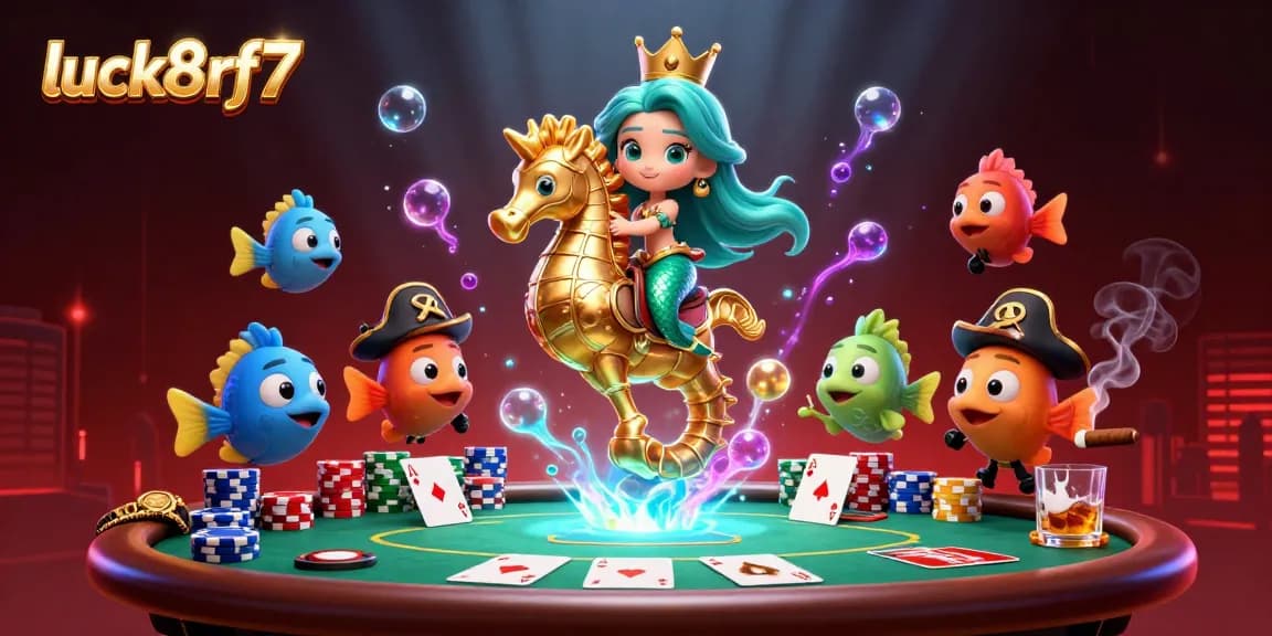 Engage with luck8rf7 while enjoying vibrant casino action featuring a mermaid and giant seahorse.