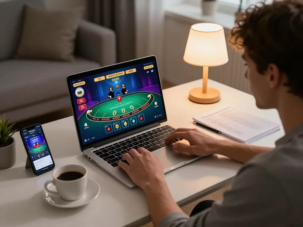 Engaging in an online game at trang chủ 789p with a warm, inviting home setup.