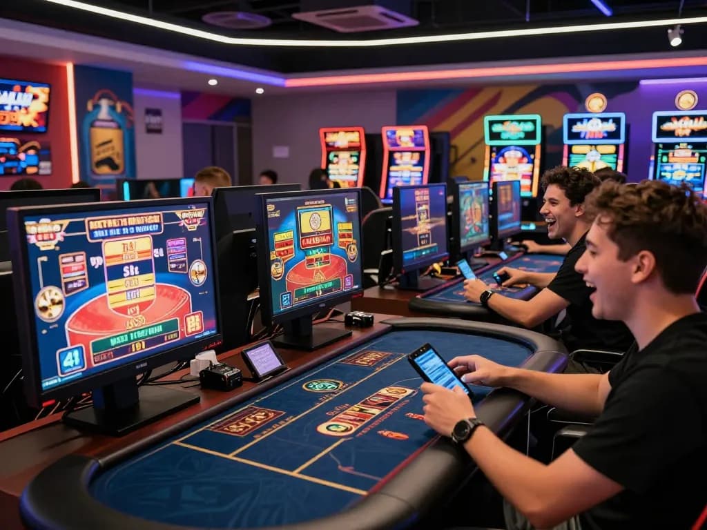 Exciting gaming scene at 789club with friends engaging in online casino games.