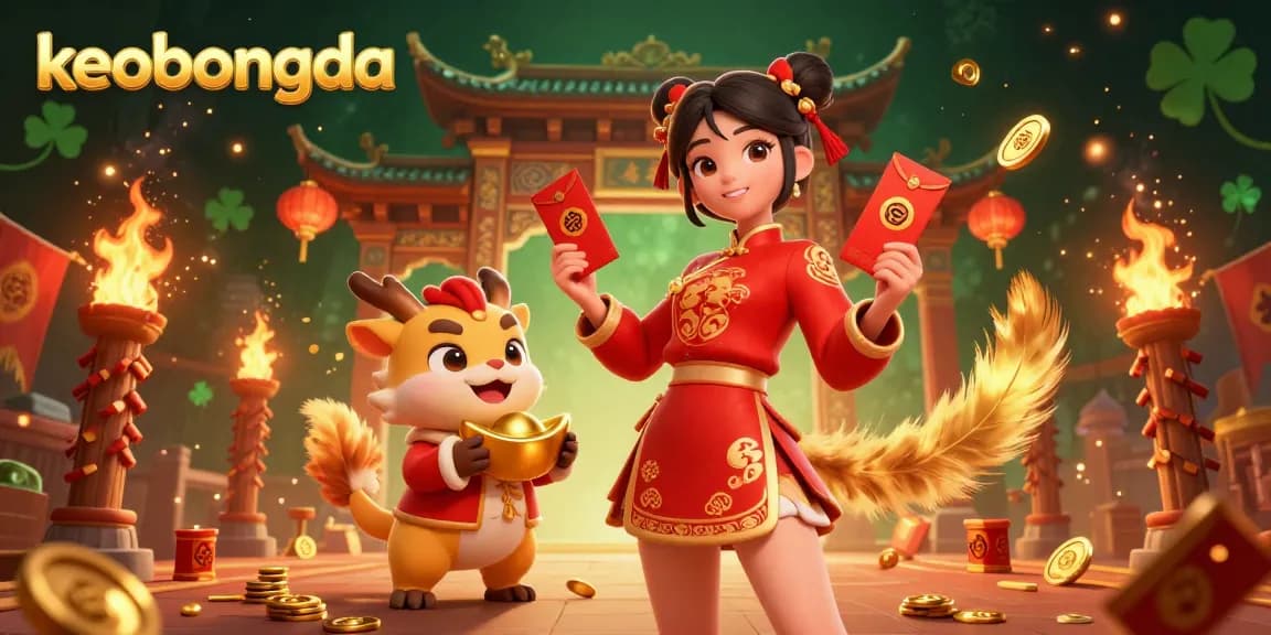 Place bets and enjoy keobongda's vibrant casino landscape filled with golden tokens and festive elements.