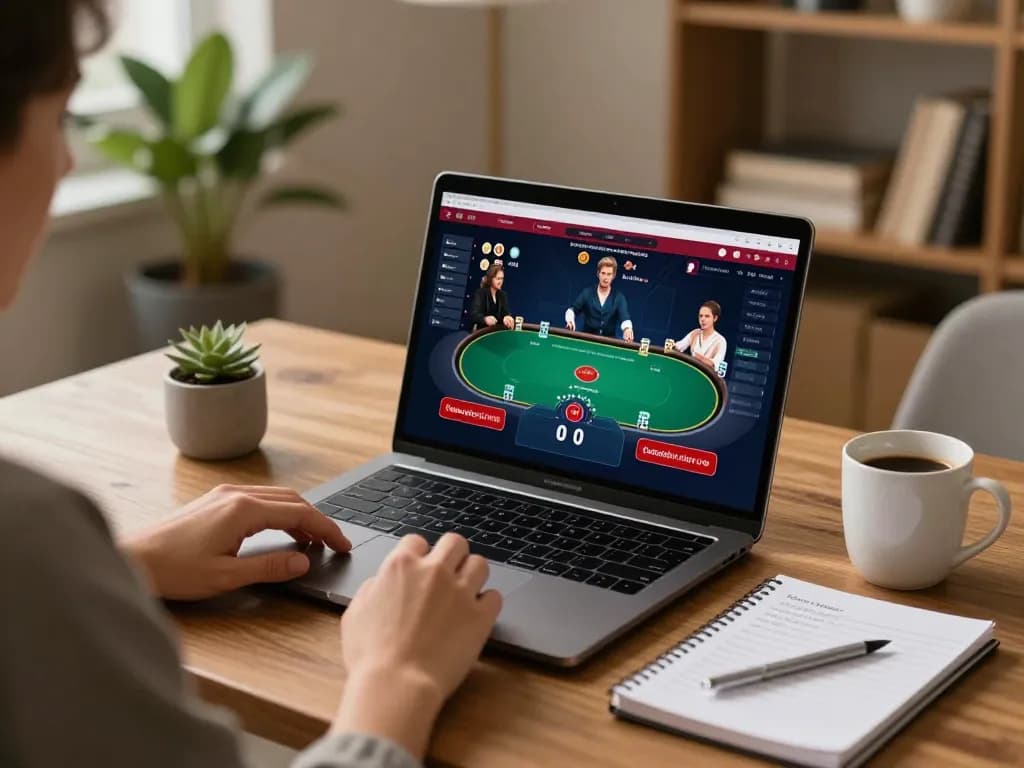 Engaging in online poker at Net88 with focus on digital strategy and winnings in a cozy home setting