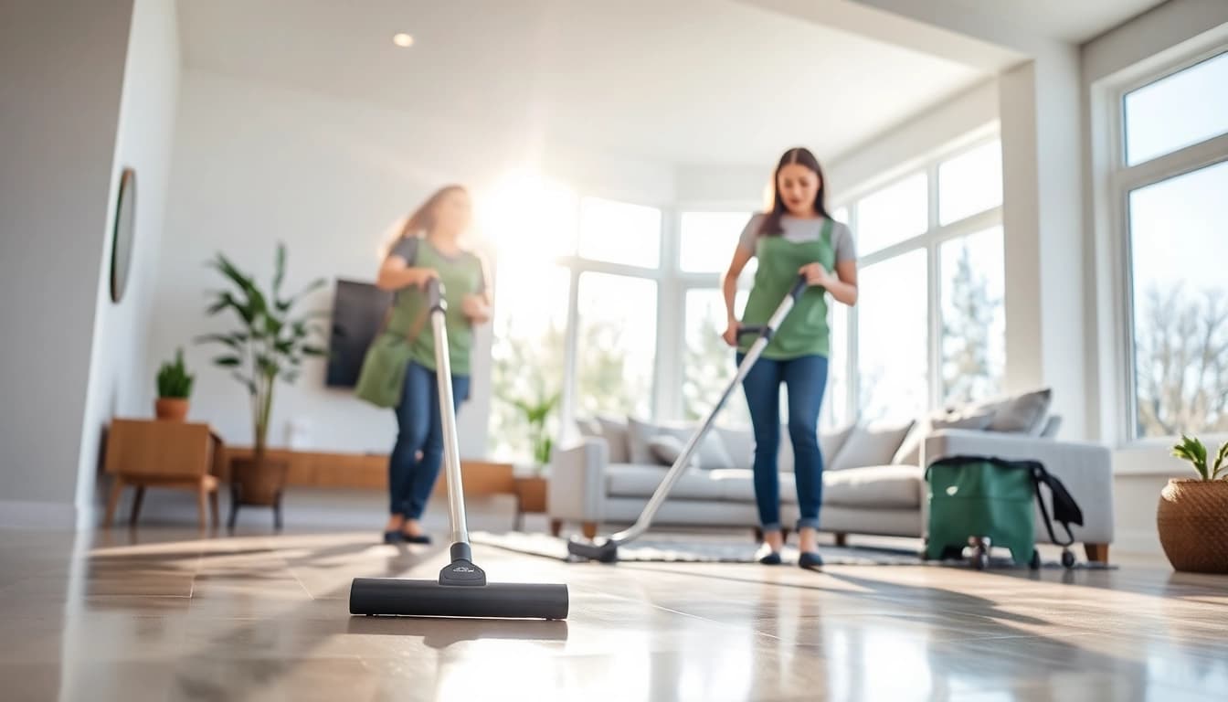 Transform your space with cleaning services calgary, showcasing a professional team at work in a bright home.