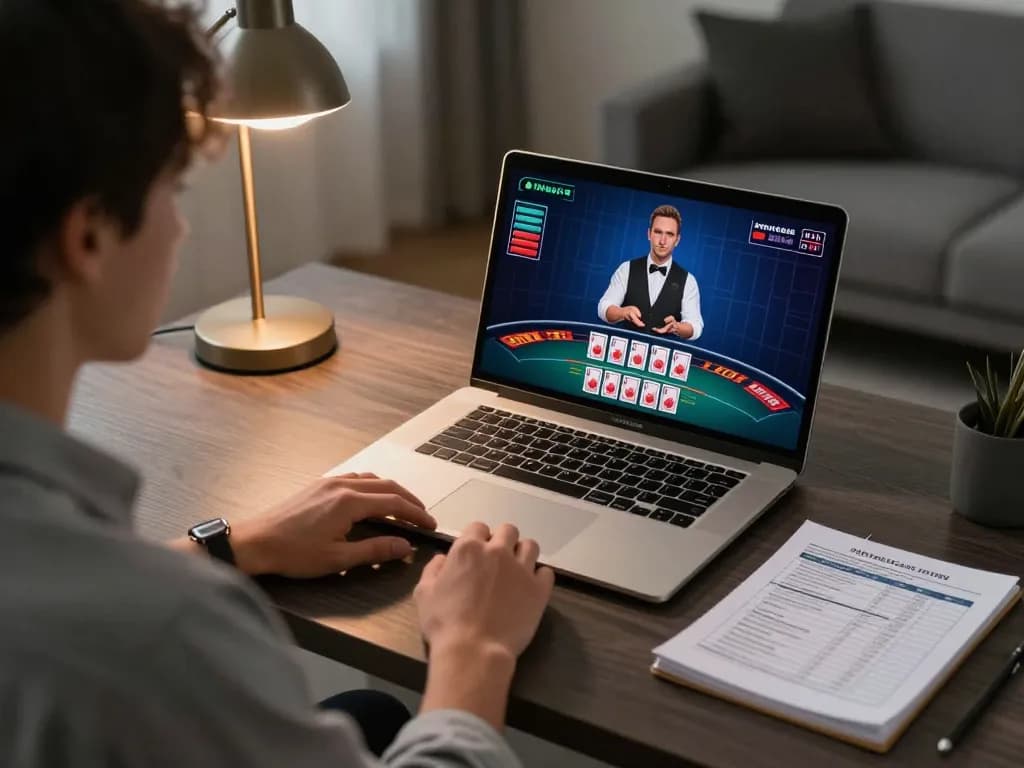 Engaging online gaming experience with max88 live dealer blackjack on a sleek laptop.