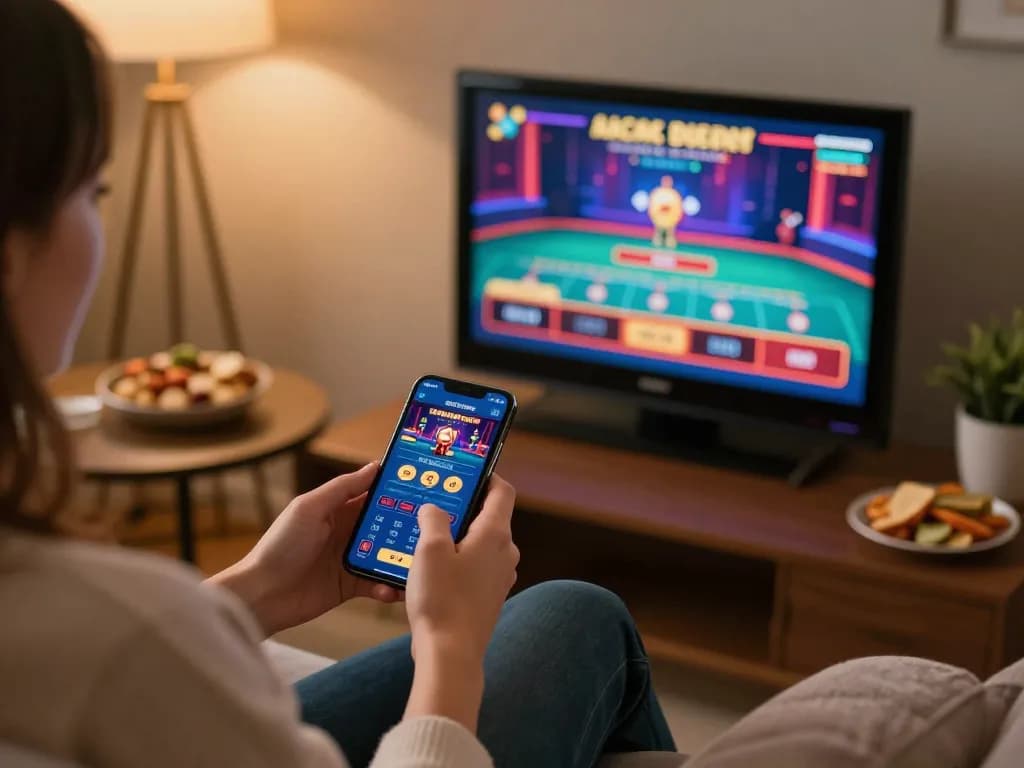 Engaging with vin777 mobile app for online gaming in a cozy setting with snacks