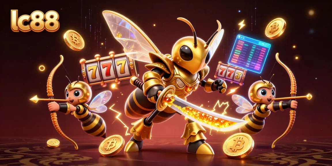 Engage with lc88's vibrant casino experience featuring a golden hornet samurai and bee archers.