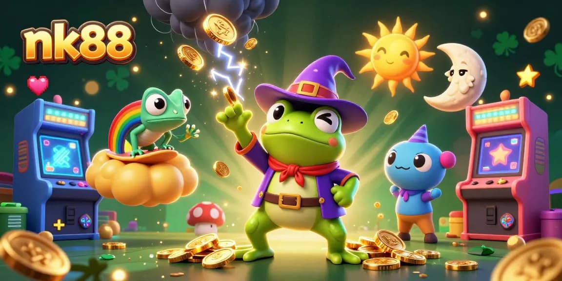 Win big at nk88 with vibrant casino illustrations showcasing gold coins and fun characters.