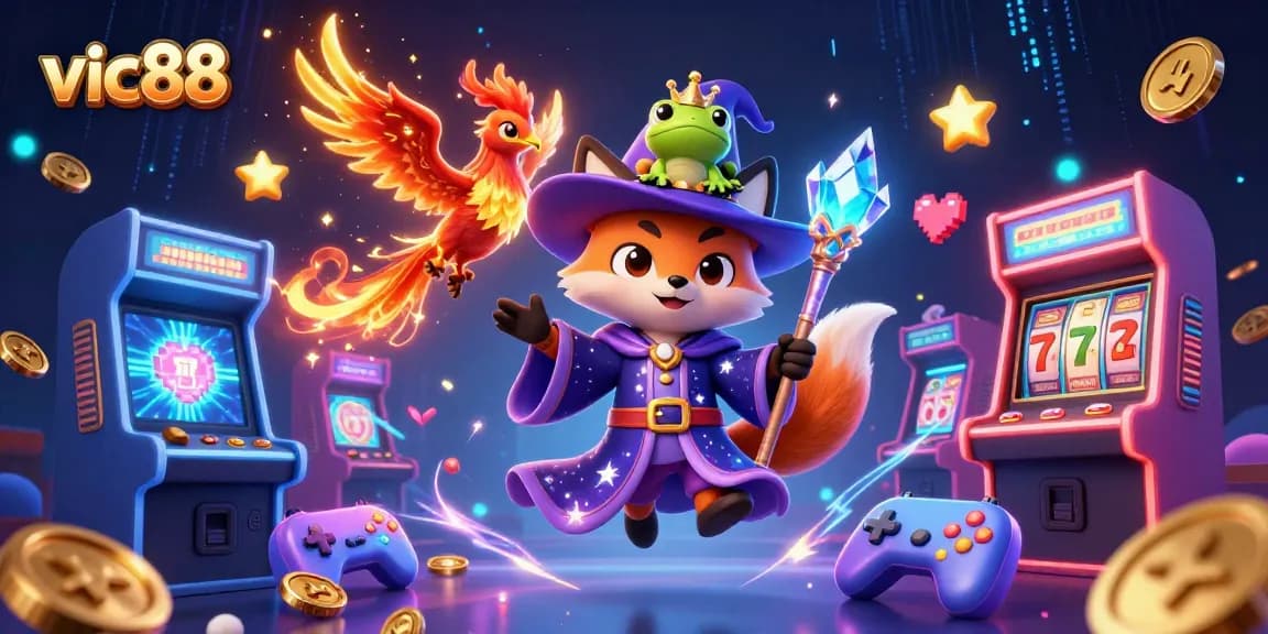 Experience thrilling wins with vic88 at this vibrant 3D casino scene featuring enchanting characters.
