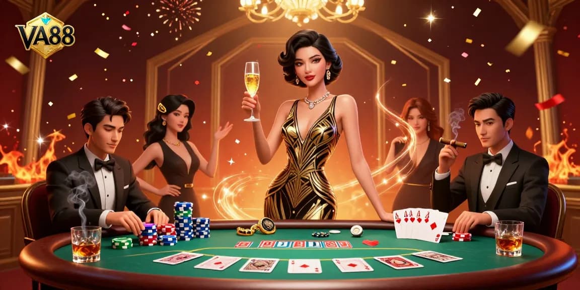 Experience luxurious gambling at VA88 with elegant casino elements and glamorous ambiance.