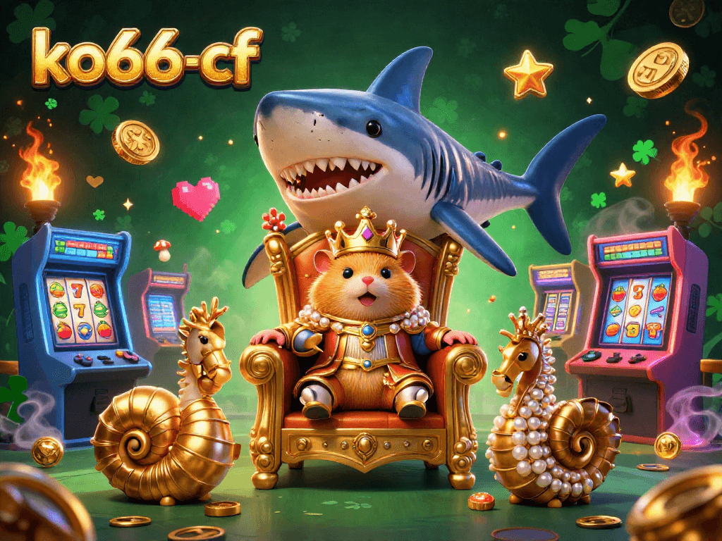 Engage in thrilling gameplay at ko66-cf with vibrant arcade elements and a royal golden hamster king.
